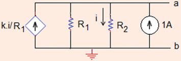 (b) Find the limiting value of k if R = R =Ω. (c) Norton equivalent circuit? (a) The circuit has no independent sources.