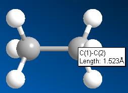 Figure 17.3: Viewing bond length. To display bond angles, select three atoms that are adjacent to each other. 1. SHIFT+click C(1), C(2), and H(7).