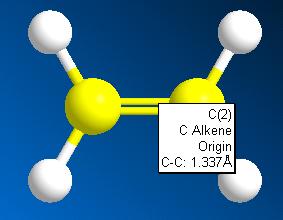 Figure 17.6: Model of ethylene. Building Cyclic Compounds You can continue building on the ethylene model to create cyclohexane. First, change ethylene back to ethane: 1.