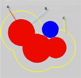 Figure 4.14: Connolly molecular surface: A) van Der Waals surface; B) Connolly surface; C) Solvent accessible. Figure 4.15: Connolly surface of icrn.