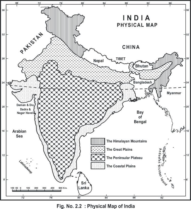 BA/BSC GE-103 Fig 2.2: Physical Map of India (iii) Geological Maps: These maps show the distribution and type of rocks.