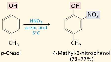 (5) Nitration and Sulfonation Phenols are nitrated on treatment with a dilute solution of nitric acid in either water or acetic acid.