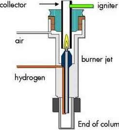 Flame Ionization Detector (FID) - The effluent from the column is mixed with hydrogen and air, and ignited.