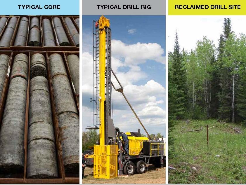 How Will We Explore Diamond Drilling Photos of drill core, a drill rig and a reclaimed drill site the photo of the reclaimed drill site