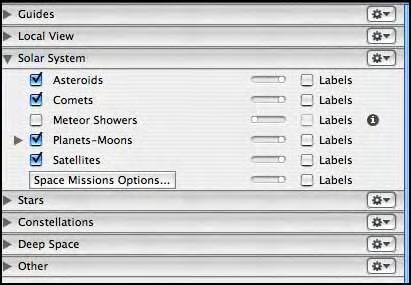Space Mission Options To modify the appearance of a space probe s path, click on the Options Pane and expand the Solar System layer.