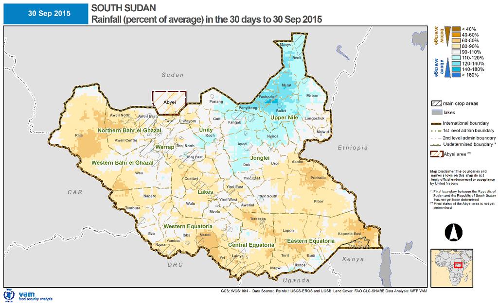 SOUTH SUDAN SEASONAL ANALYSIS - 2015 Seasonal Rainfall Performance and Vegetation Status 30 days