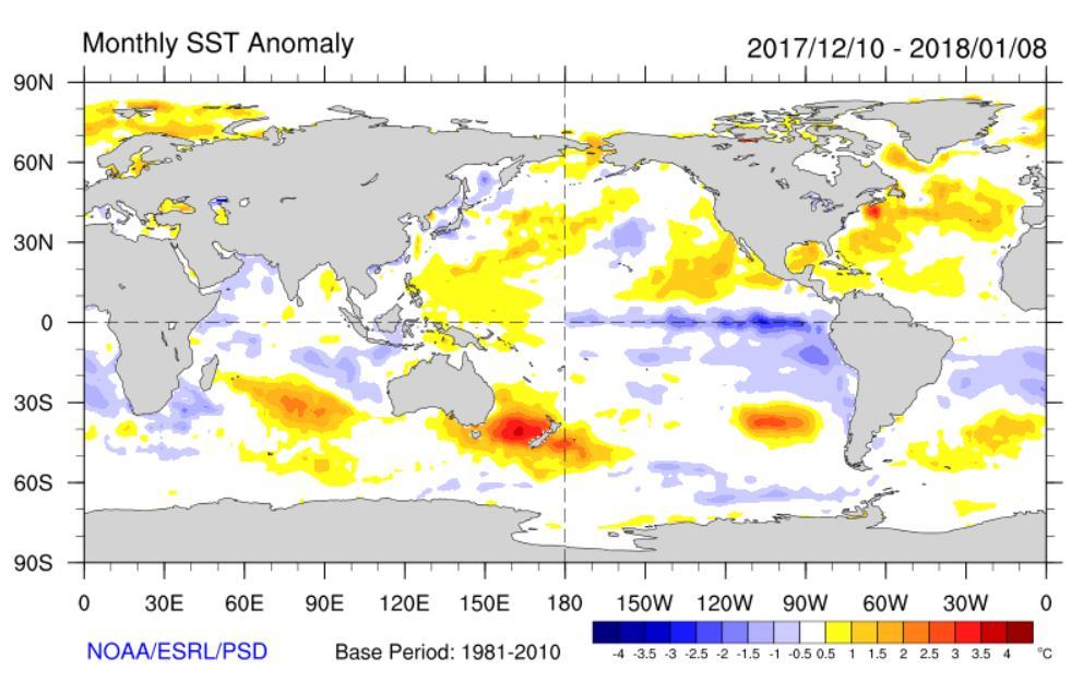 Global setting: December 2017 Weak La Niña conditions persisted in the tropical Pacific during December 2017.