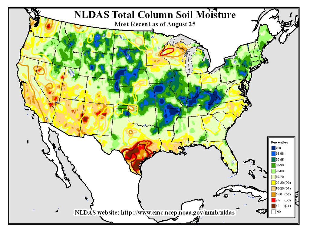 NLDAS Soil Moisture and GIS = Winning Combo for USDM Top 1 meter and Total Column images are created at