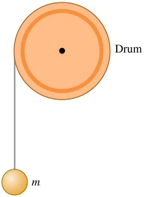A9.7 A thin, very light wire is wrapped around a drum that is free to rotate. The free end of the wire is attached to a ball of mass m. The drum has the same mass m.
