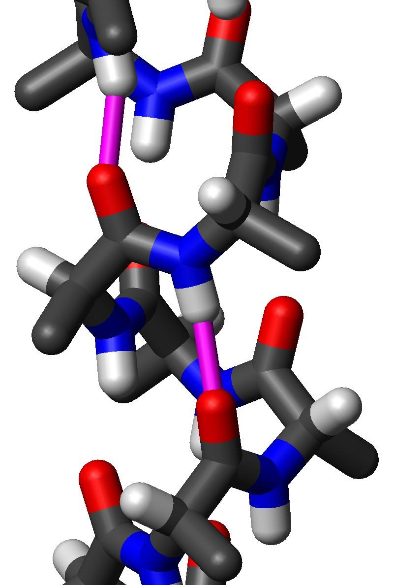 More Helices Alternative helices can be identified by their H-bonding pattern 413 α -helix (413- helix) 4 refers to the number of residues separating the H-bonded atoms (ie.