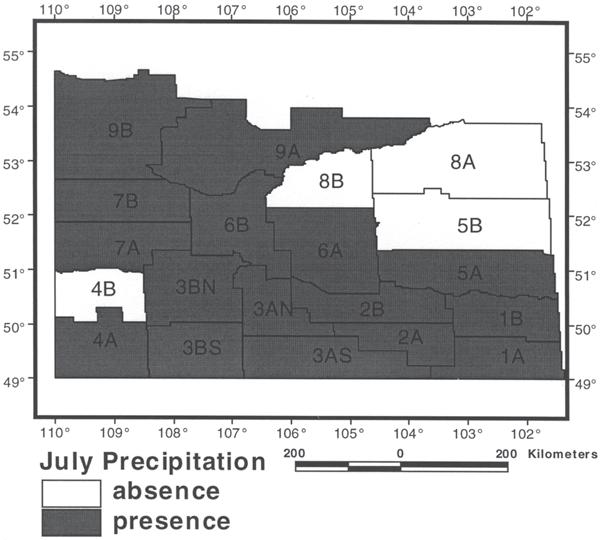Prairie Perspectives 39 Figure 2: Crop districts where June precipitation was included