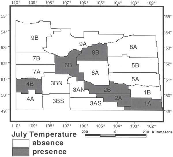Prairie Perspectives 41 Figure 4: Crop districts where July precipitation was included in the model. other crop districts that have relatively high annual precipitation totals (e.g., CDs 1a, 5b, and 6a) only one of the summer precipitation variables (either June or July) was selected.