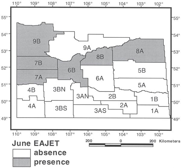 Prairie Perspectives 49 Figure 7: Crop districts where the June EAJET variable was included in the model.