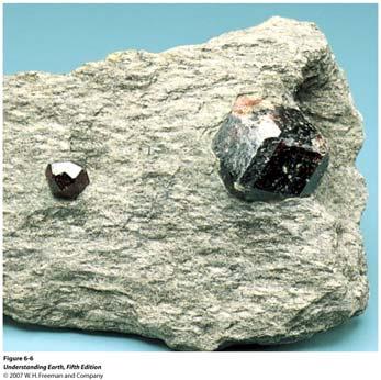 foliated with non- foliated (grano- blastic) texture : Schist with garnet porphyro- blasts Metamorphic Zones and Facies Metamorphic zone a belt of rocks showing