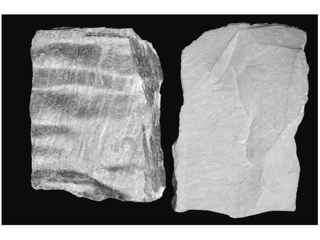 Phyllite (left) and Slate (right) lack visible