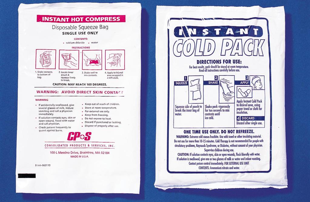 Figure 12.12: Instant cold and hot compress packs. Photo courtesy of American Color.