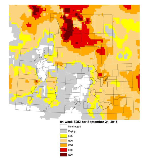 Reference Evapotranspiration: The above images are of the Evaporative Demand Drought Olathe: ET started the growing season at higher than average ET rates and since mid May has been tracking below