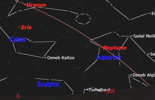 Uranus and Neptune in the south at 20:00 URANUS is in a very good observable position this month. It will be visible in the south midevening (21:00 GMT).