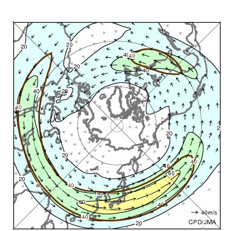 the southeastern part of Eastern Siberia (Fig. 2.3-5). In the upper troposphere, the jet stream meandered southward over and around China and northward to the east of Japan (Fig. 2.3-6). Fig. 2.3-3 Three-month mean 500-hPa height and anomaly (December 2015 February 2016) The contours show 500-hPa height at intervals of 60 m.
