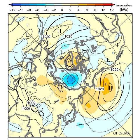 3-13), positive anomalies were seen over wide areas of the Northern Hemisphere except in the Arctic region, particularly from the Kamchatka Peninsula to the northeastern