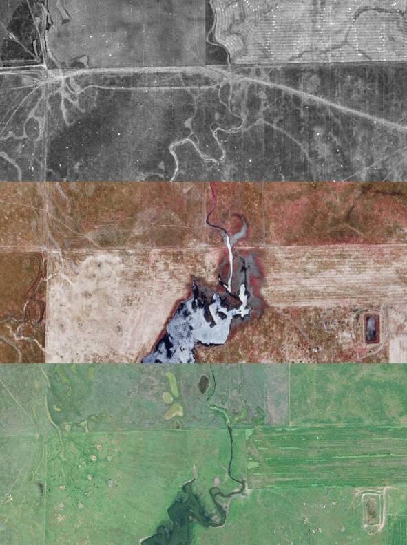 Archival aerials are useful in determining past land use and land cover information, such as historic wetland locations, patterns of agricultural use, and identification of potential cultural
