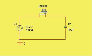 To illustrate, consider again Example 16 17. Recall, V C 70.7 V 40, C 10 mf, and f 1000 Hz. Procedure: Create the circuit on the screen (Figure 16 48) using source VAC and component IPRINT (Note 1).