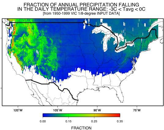Projected Snowfall Changes What fraction of precipitation historically fell on days with average