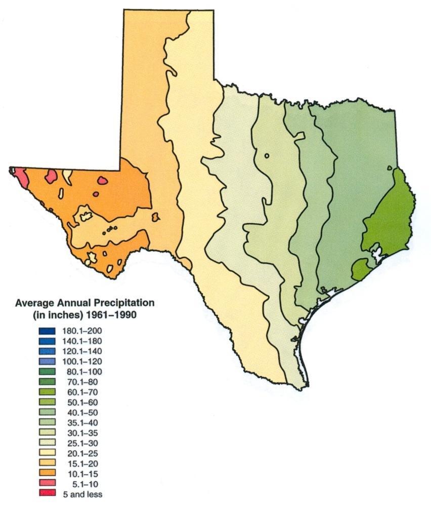 41 In general, annual rainfall amounts in Texas increase from: N A north to south W E B south to north S C east to west D west to east 42 The formation of caves and canyons in the Edwards Aquifer