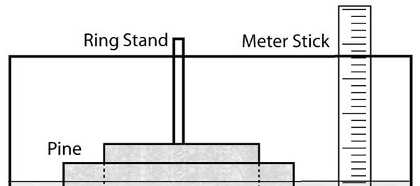 8. Put another small pine block over the ring stand to represent a mountain (Figure 5 below). Note how it displaces part of the lower "continental crust" in the water. 9.
