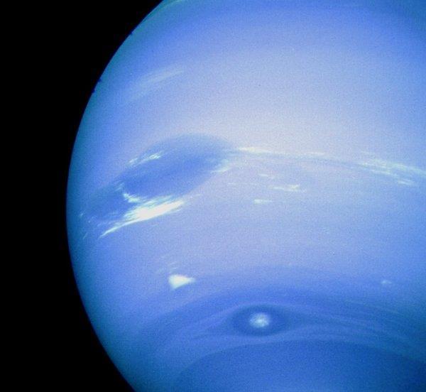 Neptune It is the eighth planet from the sun. It sometimes has a Great Dark Spot that is a huge storm system as large as Earth. It has the fastest winds in the solar system.