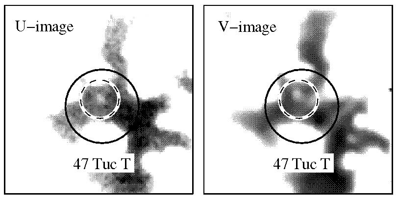 Optical Counterparts to 47 Tuc X-ray sources 21 FIG. 12. Finding charts in U and V from the GO-8267 dataset for the possible optical counterpart to the MSP 47 Tuc T.