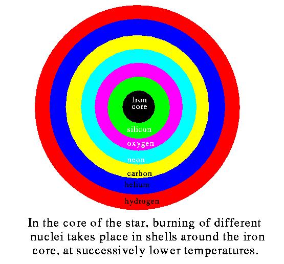 The nuclear burning can proceed all the way to iron - the most stable nucleus. Overall the predictions of stellar nucleusynthesis are in v.