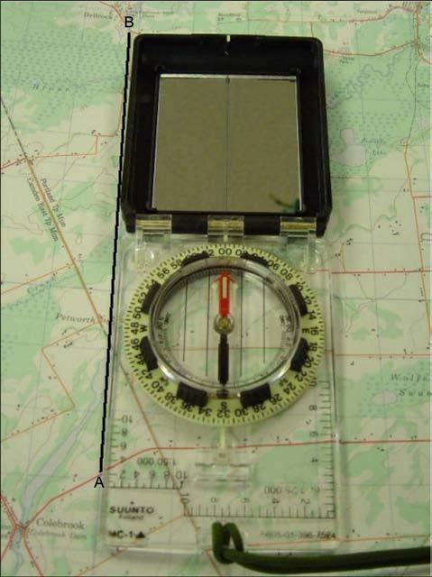 Director Cadets 3, 2007, Ottawa, ON: Department of National Defence Figure 18-5-4 Measuring a Bearing on a Map A cadet will accidentally measure a back bearing if they determine the bearing in the