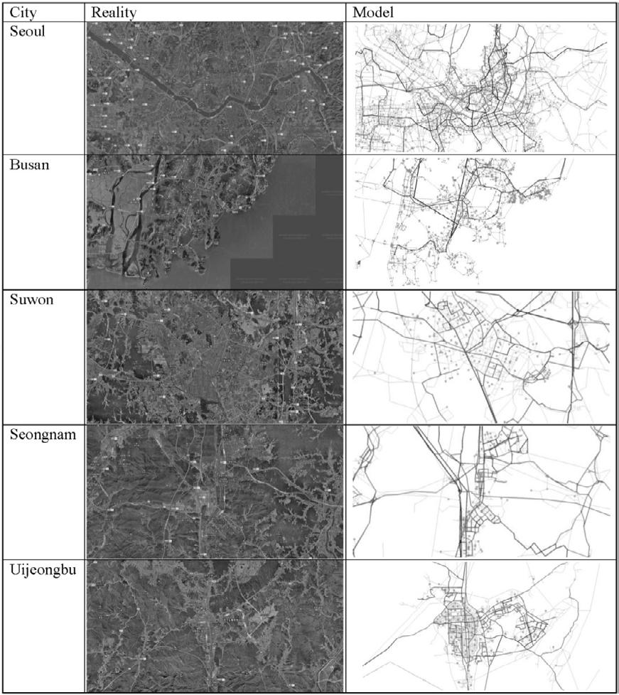 FIGURE 1. Modeling zones and transit networks of cities in analysis Table 3 shows the results of the computed measures for the five cities.