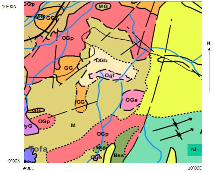 Fig. 2. Geologic Map of the Study Area because the geologic structures control the emplacement and localization of the ore deposits [7].