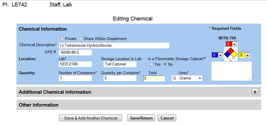 You can choose which chemicals to share by checking or unchecking the share box near the chemical description or when editing the chemical entry.