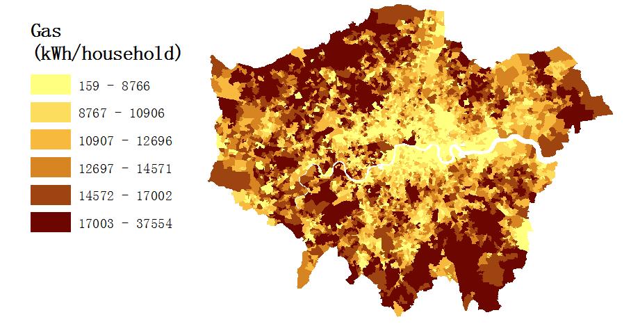 The 2011 version is used in this study to be in line with the data from the UK government (DECC, 2015a; DECC, 2015b). In London, the number of MSOA areas is 983 and the number of LSOA areas is 4835.