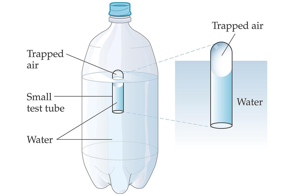 Cartesian Diver In reality it is essential that the large bottle be filled with water.