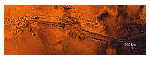 Tectonics on Mars System of valleys known as