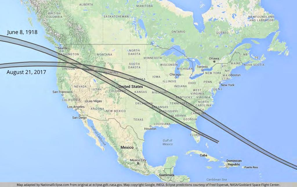 1918 and 2017 Last Total Solar Eclipse to