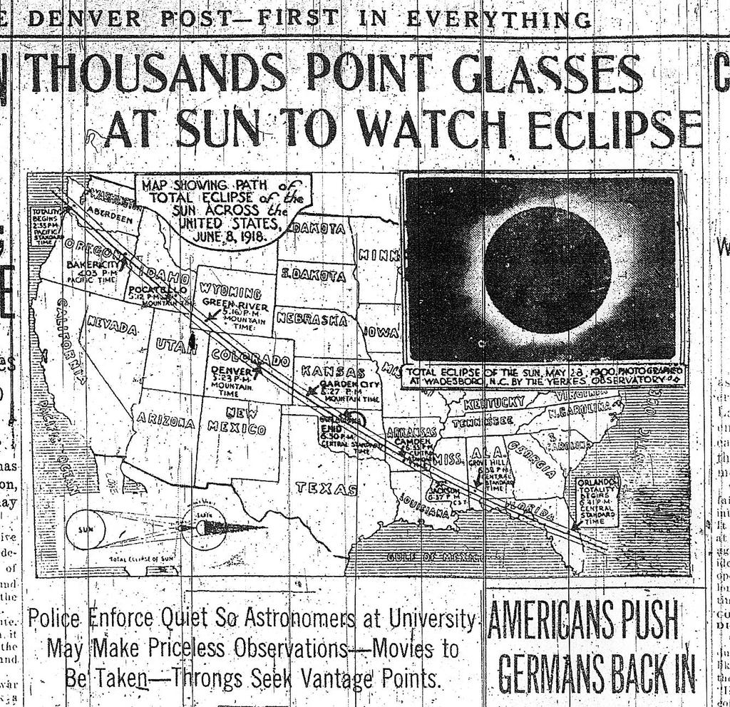 June 8, 1918 Last Total Solar Eclipse to cross