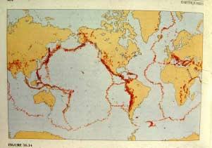 The first global compilation of the location of all earthquakes was made in the late 1960s (see figure 8 below) Figure 8 This shows that more than 90% of all quakes occur along boundaries of large