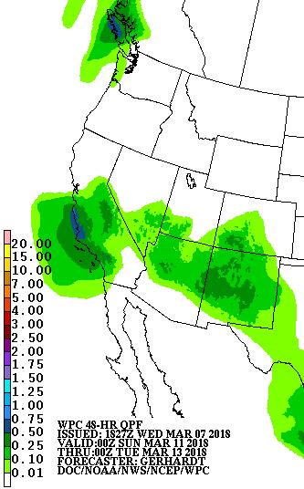 NOAA Weather Prediction Center Weather Prediction Center QPF The weak AR over southern CA during 10 12 March is expected to produce recitation over all of southwestern CA and the southern Sierras,