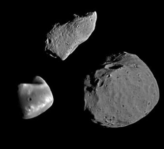 also quite circular and not very inclined: Gaspra Deimos Phobos Deimos and Phobos were long thought to be