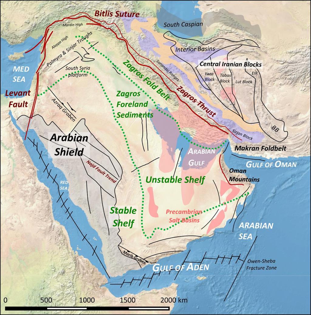 Middle East Regional Setting Palaeozoic Early Palaeozoic - Arabia stable subsiding passive margin Hercynian orogen and uplift from Devonian