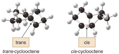 Geometrical Isomerism trans-cyclooctene is the smallest isolable trans cycloalkene, but it is considerably