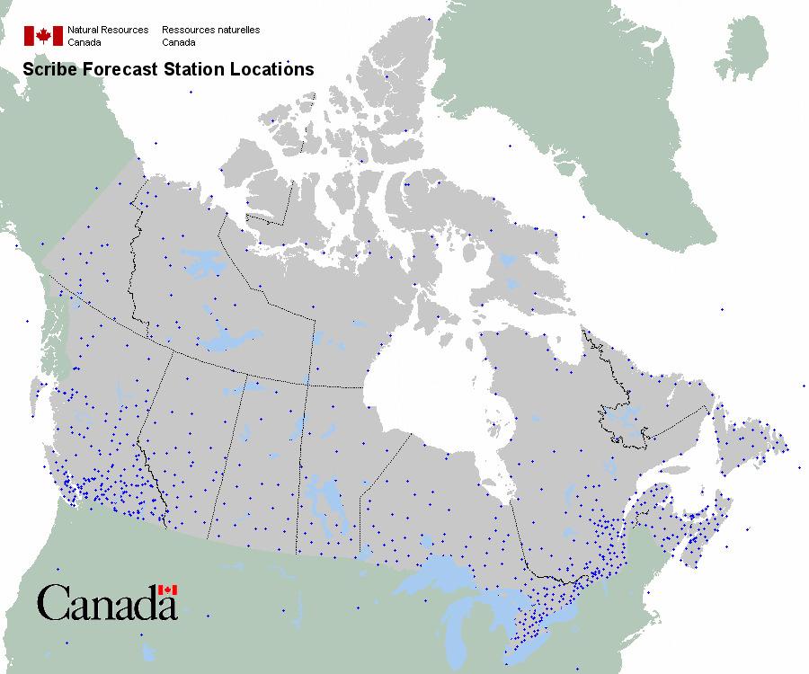 Fire Weather Short-range Forecasts CMC s SCRIBE forecasts provide 72-hour spot forecasts at 3 hour intervals for 845 stations within Canada.