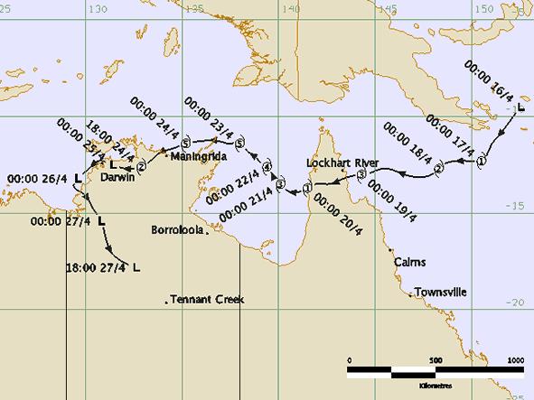 Figure 1 Track of Tropical Cyclone Monica.