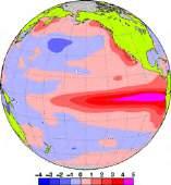 Figure A El Niño monitoring regions Figure B Left: monthly mean SST anomalies for El Niño (November 1997); right: for La Niña (December 1998) Red and blue shading represents positive and negative SST