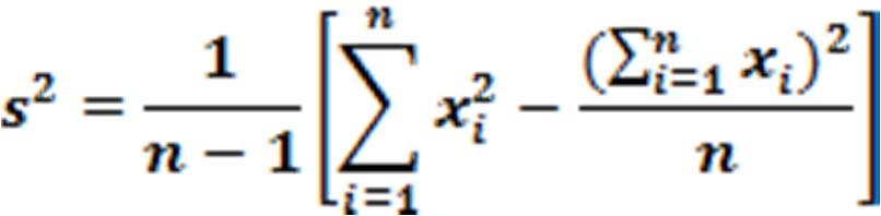 Practical ways of calculatig variace Variace of -elemet sample: s i i x average ( x x) Variace of